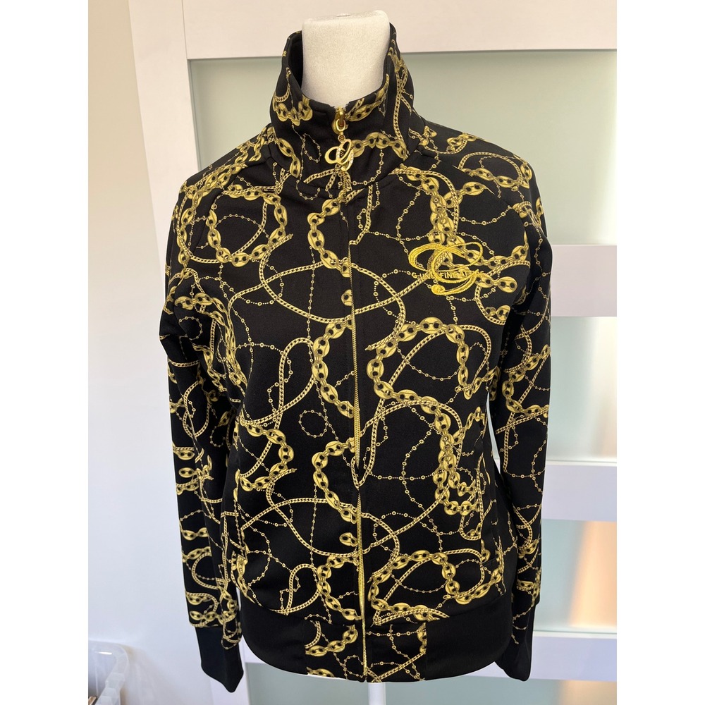 Y2K G-Unit Fine Attire Womens Black Gold Chain Print Track Jacket Zip Up Size M